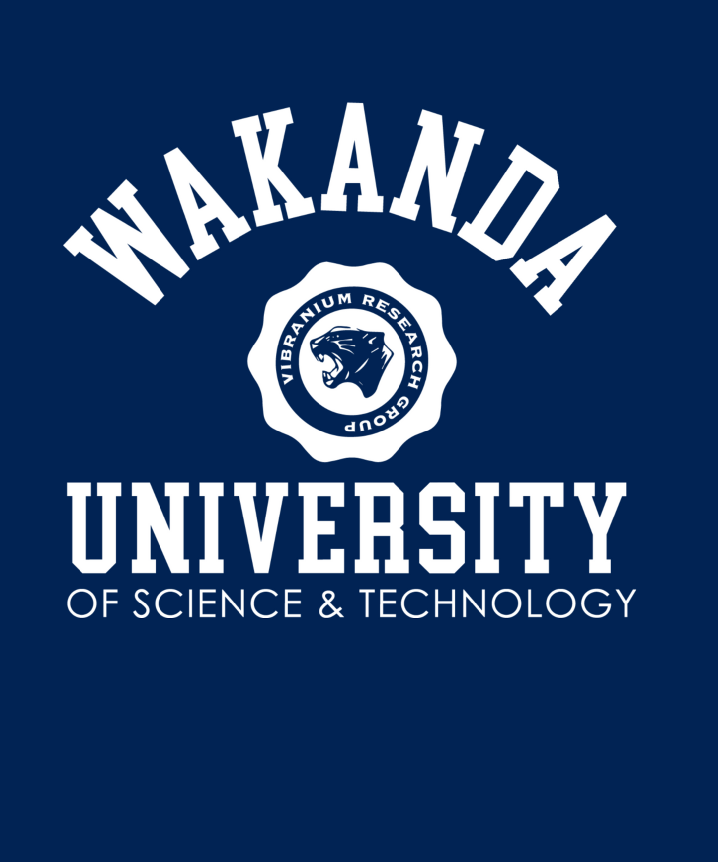 Black Panther, Wakanda University T-Shirt ( White Lettering)