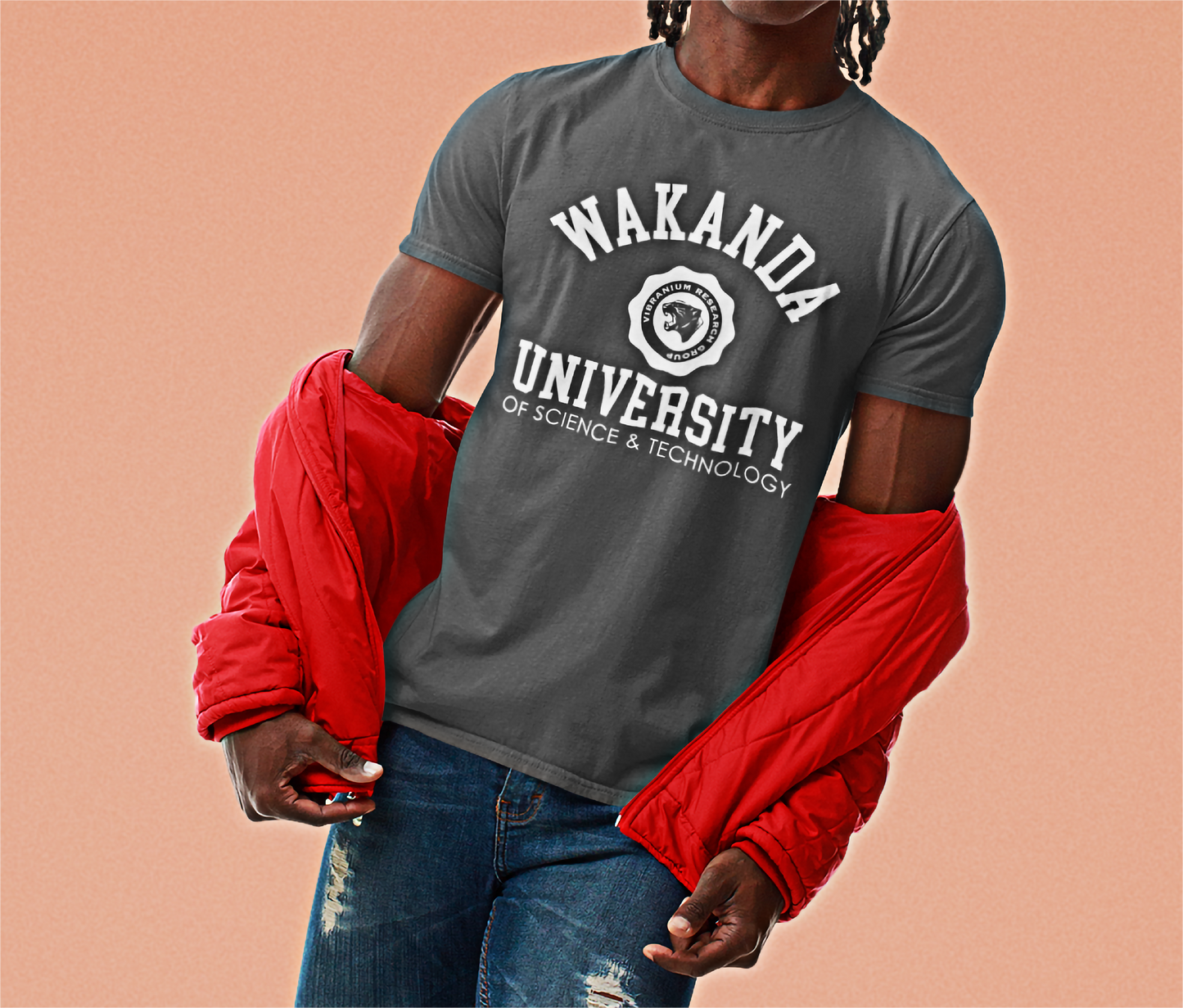 Black Panther, Wakanda University T-Shirt ( White Lettering)